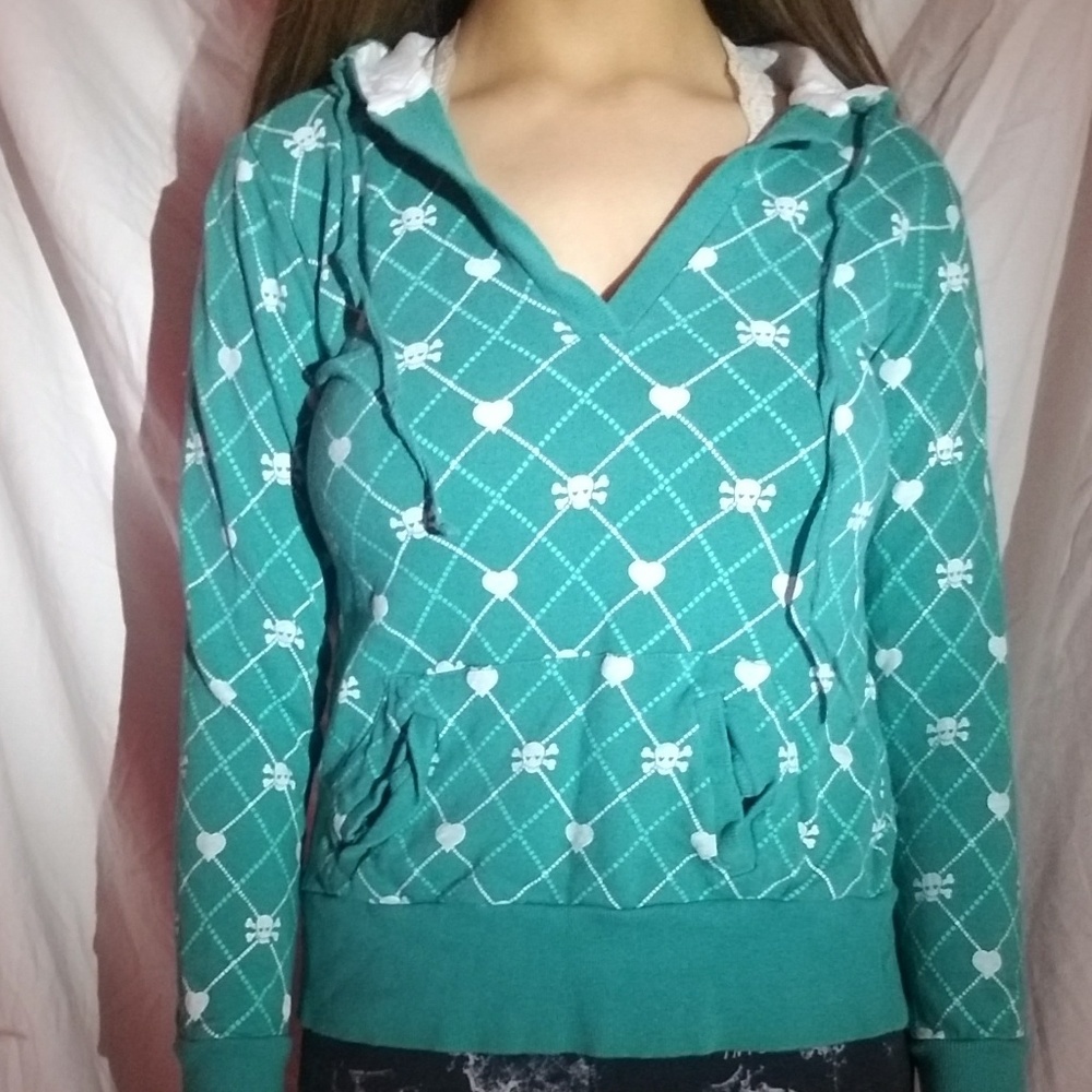 Teal and White Blu Chic Skull Sweatshirt